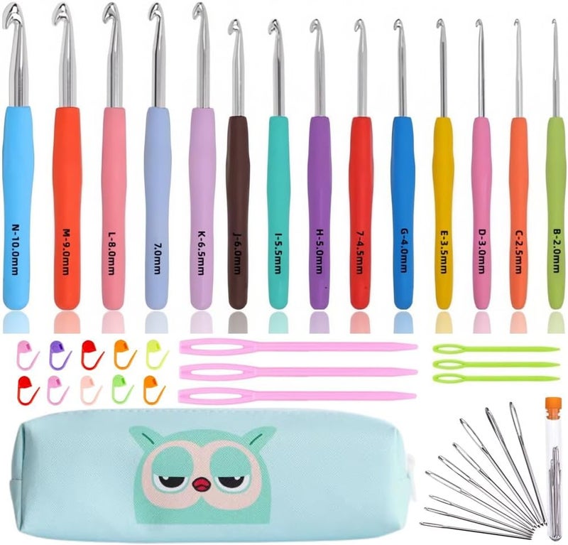 ZICALSO Crochet Hook Set,14 Sizes Crochet Hooks for Arthritic Hands,Crochet Hooks Ergonomic Soft Grip with Case,Crochet Needles(Size B-Size N) - Image 1